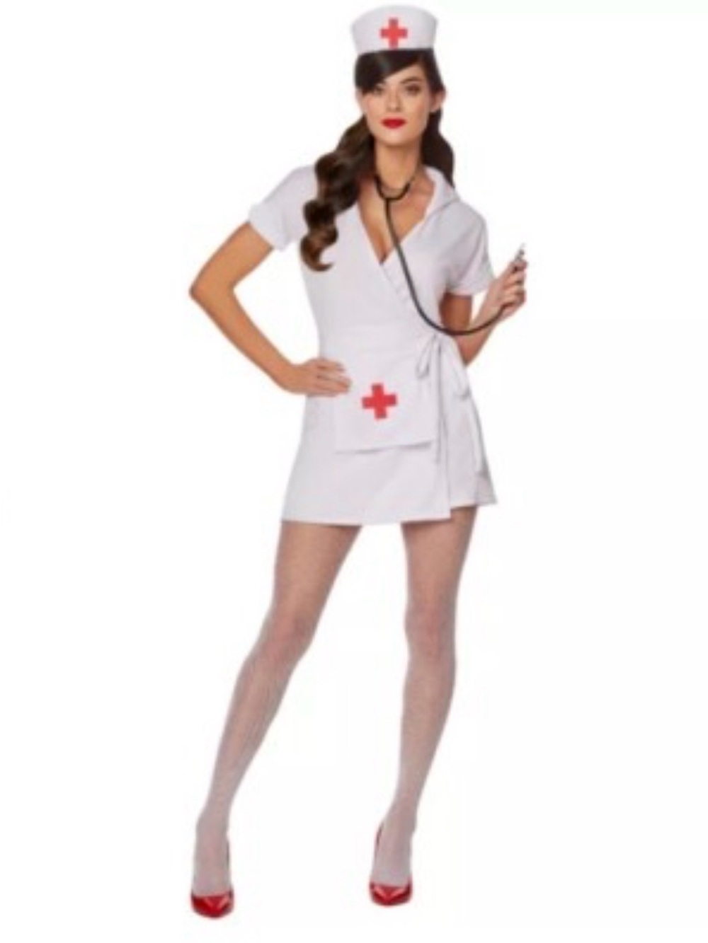 Spirit White Nurse Costume Top with Red Cross Accent